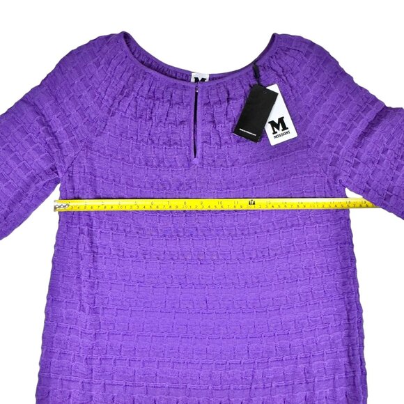 NWT MISSONI Mini Dress Sz.L Knit Purple Wool Blend Keyhole Bell Sleeve 70s Boho - Picture 11 of 15